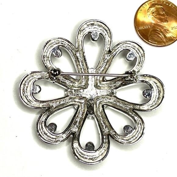 Vintage Brooch Blue Rhinestone Flower Vtg Costume Jewelry Pin LOT M03 - Picture 3 of 4
